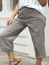 baratos Calça-Mulheres calções capri Casual Diário Comprimento da panturrilha Tecido Bolsos laterais Respirabilidade Confortável Sem Elasticidade Final de semana Azul Cáqui Cinzento Verão Normal