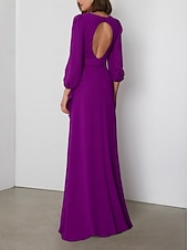 voordelige Bruiloftsgastjurken-A-Lijn Bruiloftsgasten Jurken Elegante Jurk Formeel Zwart-Tiek Vloerlengte Lange Mouw V-hals Chiffon Rugloos met Krys-Kruis