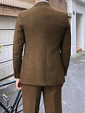 billiga Formella kostymer-Herr Bröllop Tweeddräkter Brun Retro / vintage Fiskben Skräddarsydd passform 3 delar set Singelknäppt Två knappar