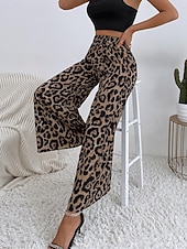 billiga breda ben och hög midja-Dam Brett skaft Byxor Streetwear Ledigt Lång Hög midja Blommig Leopard Ficka Tryck Elastisk dragsko-design Mateial som andas Mjuk Microelastisk Semester Gata Dagliga kläder Leopard Blå Sommar Vår