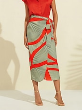 economico gonna da donna-gonna midi in vita elasticizzata color block in raso