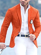 preiswerte Herrenblazer-Herren Abschlußfeier Abendkleidung Blazer Geschäft Formeller Abend Hochzeitsfeier Nur oben Mode Lässig Sommer Frühling &amp; Herbst Polyester Streifen Tasche Lässig / Alltäglich Einreihig Blazer Schwarz