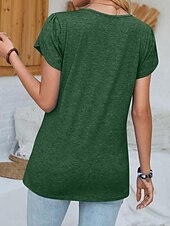 abordables Camiseta lisa-Mujer Camisa Tops elegantes Plano Elegante Manga Corta Escote en Pico Tops regulares Diario Encaje Rosa Verde Oscuro Caqui Gris Verano