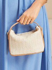 voordelige Handtas &amp; Draagtassen-Dames Handtas Schoudertas Doos Zak Strozak Stro Feestdagen Strand Reizen Gesp Ketting Lichtgewicht Multi-dragen Effen Kleur Bruin Beige