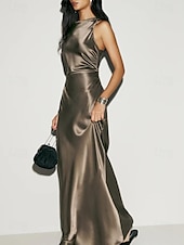 cheap Wedding Guest Dresses-Sheath Wedding Guest Dresses Elegant Dress Formal Black Tie Floor Length Sleeveless Halter Neck Charmeuse Crisscross Back with Ruched 2025