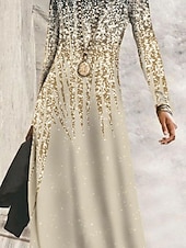 preiswerte Kunst &amp; Design Kleid-Damen Maxi Kleid Winter Kleid Shift Kleid A-Linien Kleid Mode Modern Reif Outdoor Täglich Date Reguläre Passform Ombre Langarm Rundhalsausschnitt Gelb Blau Lila Khaki Herbst Winter