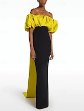 cheap BLACK-Sheath Evening Gown Elegant Dress Formal Sweep / Brush Train Sleeveless Jewel Neck Stretch Crepe with Bow(s) 2025