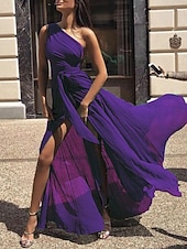 cheap Chiffon Dresses-Women&#039;s Maxi Dress Cocktail Dress Wedding Guest Dress Chiffon Dress A Line Dress Elegant Sexy Formal Wedding Party Regular Fit Sleeveless V Neck Yellow Red Purple Green Summer