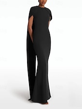 preiswerte GRÜN-Schlanke Abendrobe Elegantes Kleid Formell Sweeper  Bürstenbahn Ärmellos Juwel-Ausschnitt Stretch-Crêpe mit Schleife(n) 2025