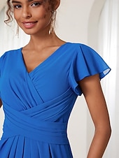abordables Robe de cocktail-Robe Portefeuille Robe Trapèze Femme Robe mi-longue Ruché A Volants Mariage Soirée Elégant Grande occasion Col V Standard Bleu Vert S M L XL 2XL