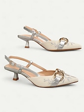 billiga Formell-Dam Klackar Heeled Mules Semester Fest Arbete Blommig Broderad Stilettklack Spetsig tå Elegant bohemliv Mode Denim Imitationsläder Loafers Svart Silver Brun