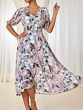 preiswerte Kleider für die Ferien-Damen Maxidress A Linie Kleid Brautkleider schlicht Täglich Lockere Passform Ditsy Blumig Kurzarm V Ausschnitt Colourful Sommer