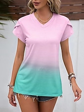voordelige Kunst &amp; Design t-shirt-Dames T-shirt Kleurgradatie Modieus Modern Korte mouw V-hals Normale tops Dagelijks Afdrukken Blozend Roze blauw Paars Fuchsia Zomer