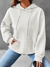 abordables Sweatshirts et Hoodies Texturés-sweat à capuche pour femme pull décontracté texturé uni vêtements de tous les jours poche avant à capuche manches longues noir blanc rose gris automne&amp;amp; hiver