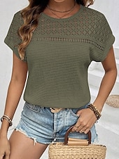 economico Top in Pizzo-Top in pizzo bianco elegante da donna con occhiello blusa elegante casual semplice regolare maniche corte girocollo pizzo regolare quotidiano romantico top petite estivi per le vacanze nero verde