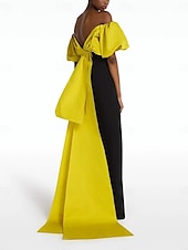cheap BLACK-Sheath Evening Gown Elegant Dress Formal Sweep / Brush Train Sleeveless Jewel Neck Stretch Crepe with Bow(s) 2025