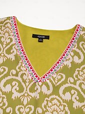 cheap Print Casual Dress-Chiffon Geometric Boho V Neck Short Sleeve Mini Dress