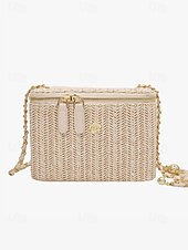 economico Borsette e borse tote-Per donna Borsa a tracolla Borsa Borsa di paglia Paglia Feste Per eventi Spiaggia Catenina Floreale Massima capacità Tinta unica Color Block Marrone scuro Nero Bianco