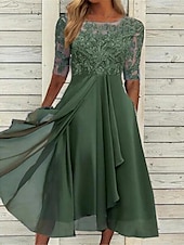 ieftine Rochii din chiffon-Pentru femei Rochii Midi Rochie de dantela Rochie de Cocktail Rochie pentru invitata de nunta Rochii din Șifon Elegant Oficial Nuntă Petrecere Fit regulat Manșon Jumate Stil Nautic Albastru piscin