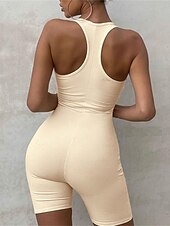 cheap Rompers-Women&#039;s Normal Romper Sexy Solid Color Sleeveless U Neck High Waist Sport Club Regular Fit Black Blue Fuchsia Summer