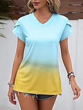 voordelige Kunst &amp; Design t-shirt-Dames T-shirt Kleurgradatie Modieus Modern Korte mouw V-hals Normale tops Dagelijks Afdrukken Blozend Roze blauw Paars Fuchsia Zomer