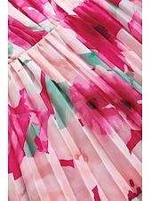cheap Elegant Floral Dresses-Women&#039;s Maxi Dress Sleeveless Halter Neck Floral Pink White Pleated Belted Lightweight Spring Summer Wedding Party Elegant Flowy Full-Length Clothing Apparel