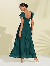 cheap Special Occasion Dresses-Royal Blue Chiffon Pleated Wedding Guest/Party A Line V Neck Short Sleeve Maxi Dress dress to impress 2024