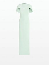 preiswerte ROT-rotes Etui-Abendkleid, elegantes Kleid, formelle Schleppe, ärmellos, Rundhalsausschnitt, Stretch-Crêpe mit Schleife(n), 2025