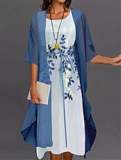 levne Sady šatů-Dámské Sada šatů Šifonové šaty Elegantní Formální Květinový Tisk Dlouhé šaty Maxi šaty Poloviční rukáv Tričkový Párty Svatební host Vodní modrá Královská modř Fialová Léto Běžný