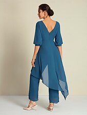 お買い得  Jumpsuits-レディース シフォン イレギュラーヘム ウェディングゲスト ワイドレッグ ジャンプスーツ モダン トレンディ 美しいシルエット 多用途