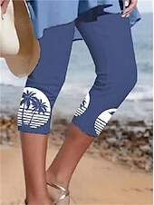 abordables -Femme short capri Casual Quotidien Mollet Arbre Imprimer Respirabilité Confortable Micro-élastique Vacances Fin de semaine Blanche Rose Claire bleu marine Bleu Eté Standard