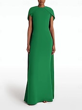 preiswerte GRÜN-Schlanke Abendrobe Elegantes Kleid Formell Sweeper  Bürstenbahn Ärmellos Juwel-Ausschnitt Stretch-Crêpe mit Schleife(n) 2025