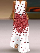 ieftine Rochie Artă și Design-Rochie maxi pentru femei Rochie casual Rochie imprimată Casual Înafară Vacanță Holiday Ajustare regulară Pene Fără mâneci Gât în V Alb Albastru Albastru închis Bej Vară Primăvară