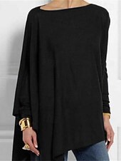 cheap Plain tee-T shirt Tee Women&#039;s Darkblue Black White Solid / Plain Color Patchwork Irregular Hem Street Date Daily Classic Round Neck Regular Fit S