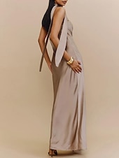 economico Abiti da sposa-Abiti da matrimonio per invitati in stile Sheath abito elegante formale black tie lunghezza totale senza maniche senza spalline in charmeuse con spalline 2025
