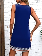 ieftine Rochii boho-Rochie Mini pentru Femei Rochie Mică Rochie de Plajă Rochie Tip Tank Rochie de Vară Boho Vacanță Zi cu Zi Sărbătoare Ajustare Normală Geometrică Fără Mâneci Guler Rotund Albastru Vară