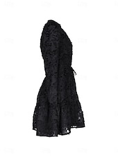 preiswerte Blumenkleider-Damen Spitzenkleid Minikleid Angeschnallt Ausgefallene Ständer Langarm Schwarz Wein Marineblau Farbe
