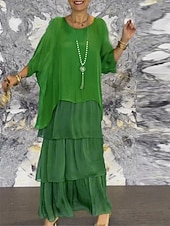 billige Elegante blomsterkjoler-Dame Lang kjole Maxikjole Uformell kjole Sommerkjole Boho-kjole Stilfull Fritid Feriereise Daglig Stevnemøte Normal Geometrisk 3/4 ermer Crew-hals Hvit Navyblå Grønn Sommer