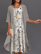 economico Abito Floreale-Abito di laurea da donna Abito midi Set di abiti Set di abiti Abito casual Stampa abito Elegante Moda Stampa floreale Manica 3/4 Collo a giro nudo Esterno Giornaliero Nero Bianco Rosa Estate Primavera