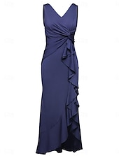 olcso Buliruhák-Női Bodycon Maxiruha Fodrozott Hasított Koktélparty Elegáns Előírásos V-alakú Ujjatlan Fekete Bor Sötétkék Szín