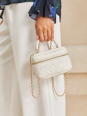 levne Kabelky a tote tašky-Dámské Kabelky do ruky Večerní kabelka Box Bag PU kůže Párty Dovolená Svatebnívečírek Zip Řetízek Lehká váha Multi Carry Pevná barva Kostky Černá Bílá Růžová