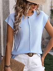 cheap Plain Tops-Women&#039;s T Shirt Dressy Tops Plain Casual Short Sleeve Crew Neck Regular Tops Vacation Daily Black White Blue Summer