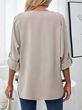 cheap Work Tops-Women&#039;s Shirt Dressy Tops Elegant 3/4 Length Sleeve V Neck Ruched Black White Dusty Rose Khaki Spring &amp; Summer