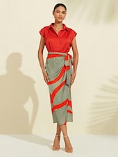 economico gonna da donna-gonna midi in vita elasticizzata color block in raso