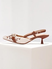 billiga Formell-Dam Klackar Heeled Mules Semester Fest Arbete Blommig Broderad Stilettklack Spetsig tå Elegant bohemliv Mode Denim Imitationsläder Loafers Svart Silver Brun
