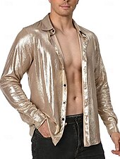 preiswerte Oberteile-Disko 1980er Glänzend Metallisch Bluse / Hemd Maskerade Disco Einfarbig Herren Karnevalskostüm Maskerade Party / Abend Pride Parade Pride-Monat Erwachsene Hemd