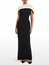 preiswerte ROT-rotes Etui-Abendkleid, elegantes Kleid, formelle Schleppe, ärmellos, Rundhalsausschnitt, Stretch-Crêpe mit Schleife(n), 2025