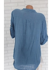 cheap Shirts-Women&#039;s Shirt Cotton Linen Shirts Button Up Blouse Plain Fashion V Neck Street Daily Buttons Pocket White Red Blue Beige Summer