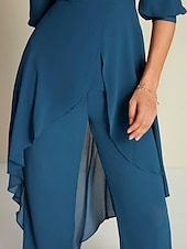 お買い得  Jumpsuits-レディース シフォン イレギュラーヘム ウェディングゲスト ワイドレッグ ジャンプスーツ モダン トレンディ 美しいシルエット 多用途