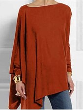 cheap Plain tee-T shirt Tee Women&#039;s Darkblue Black White Solid / Plain Color Patchwork Irregular Hem Street Date Daily Classic Round Neck Regular Fit S